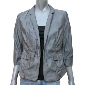 Kenneth Cole Womens Blazer Jacket Gray Ruched 3/4 Sleeve One Button Solid 8